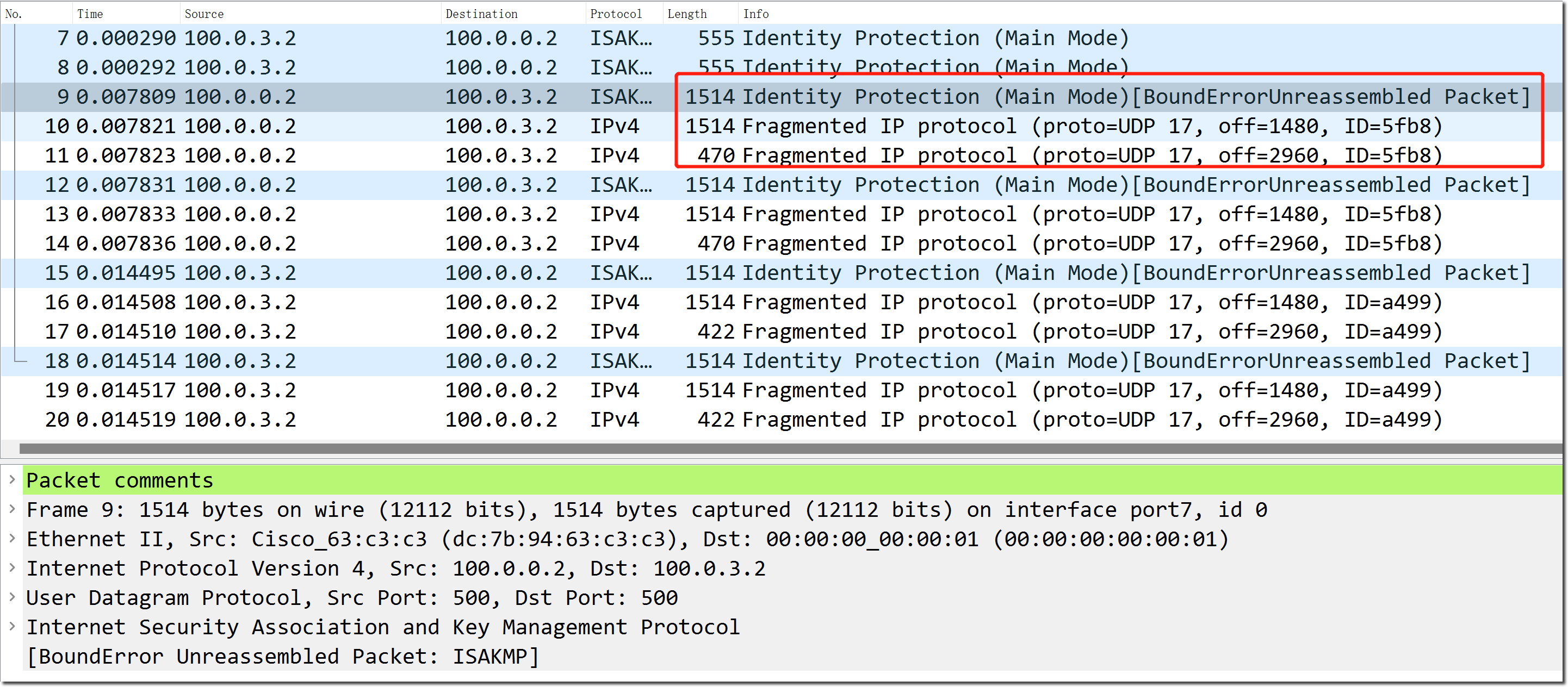 未触发 IKE Fragmentation 时先封装 IKE 再进行 IP 分片