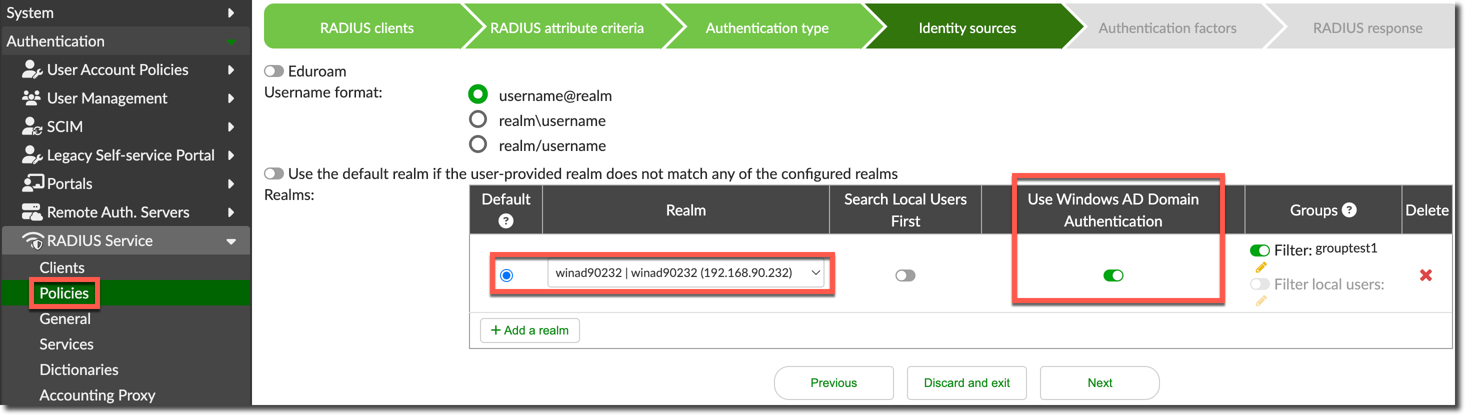 FortiAuthenticator RADIUS 策略启用 Windows AD Domain Authentication