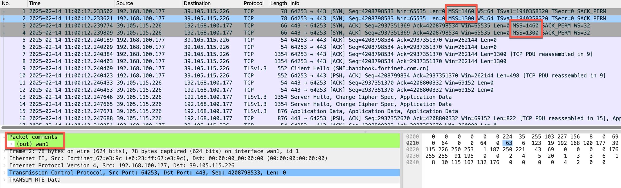 FortiOS 7.2.10 普通物理接口将两个方向的 MSS 限制为 1300